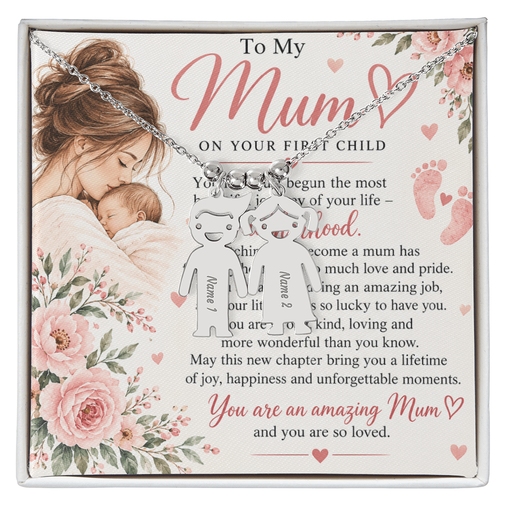 First-Time Mum Gift Engraved Charm Necklace – with Child Name  New Mother Keepsake