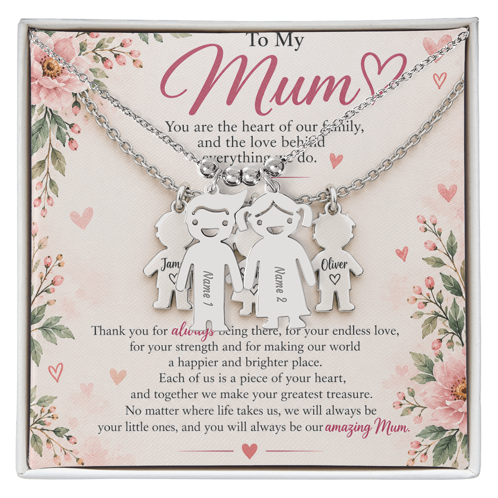 Personalised Mum Necklace with Up to 3 Engraved Child Charms – Mother's Gift