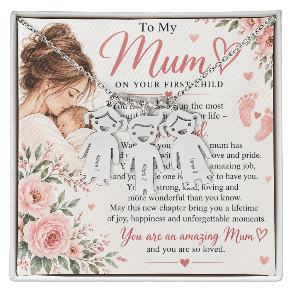 First-Time Mum Gift Engraved Charm Necklace – with Child Name  New Mother Keepsake