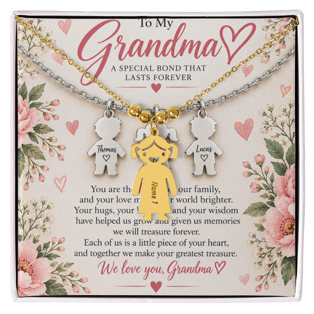 Personalised Grandma Necklace with Up to 3 Engraved Grandchild Charms – Gift for Grandma