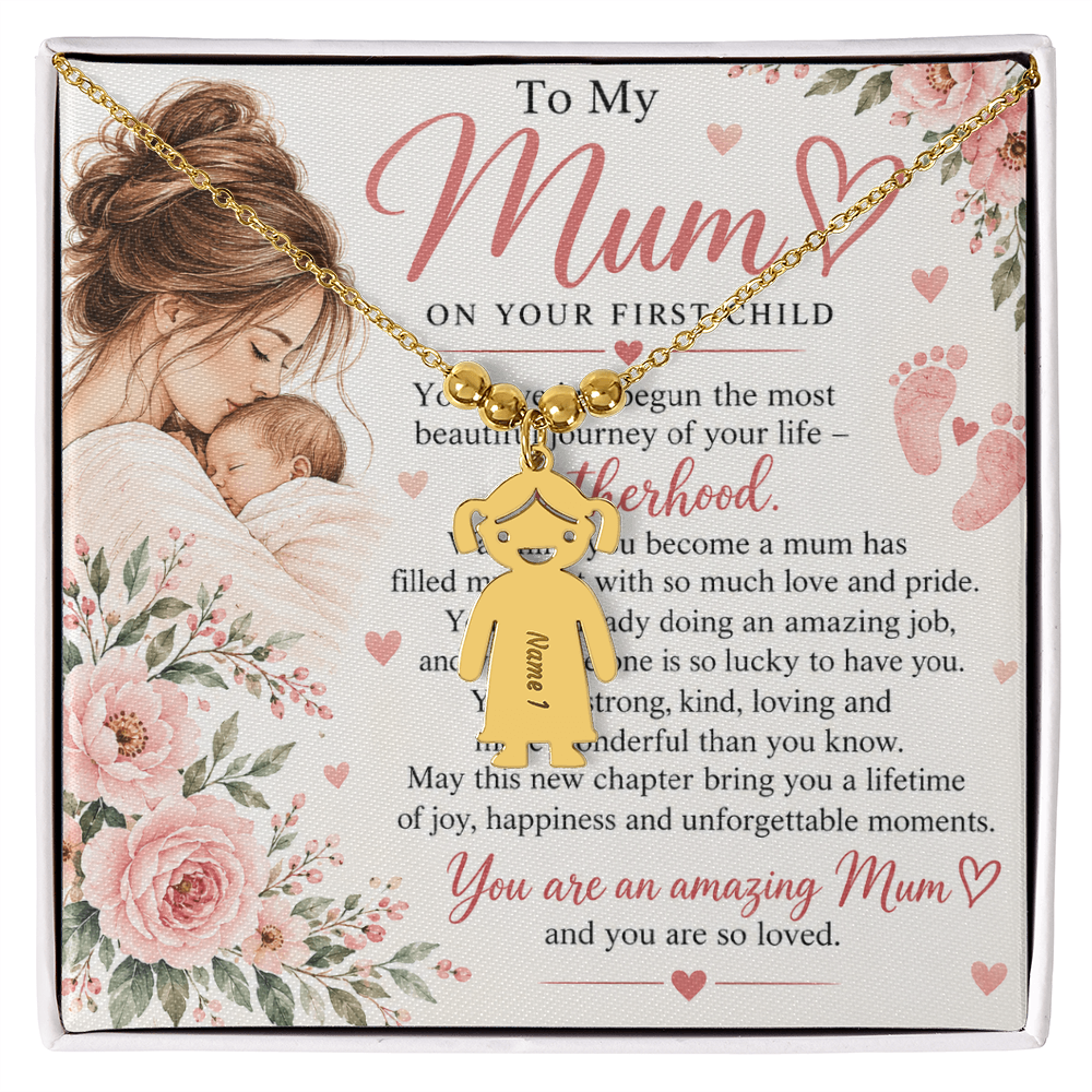 First-Time Mum Gift Engraved Charm Necklace – with Child Name  New Mother Keepsake