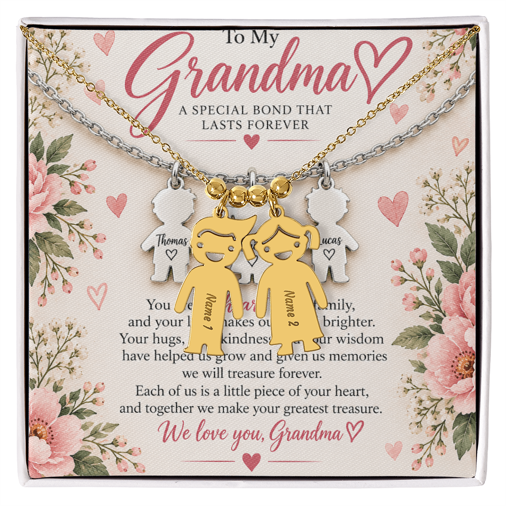 Personalised Grandma Necklace with Up to 3 Engraved Grandchild Charms – Gift for Grandma