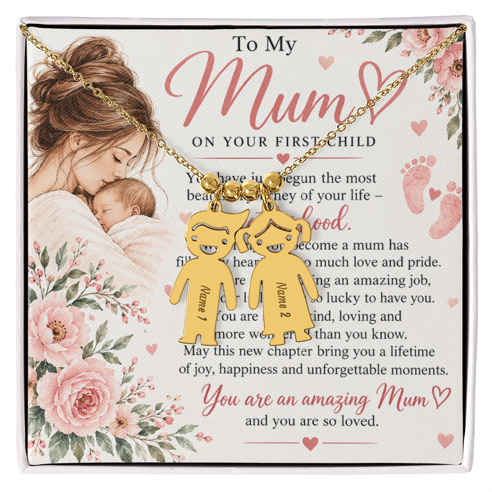 First-Time Mum Gift Engraved Charm Necklace – with Child Name  New Mother Keepsake