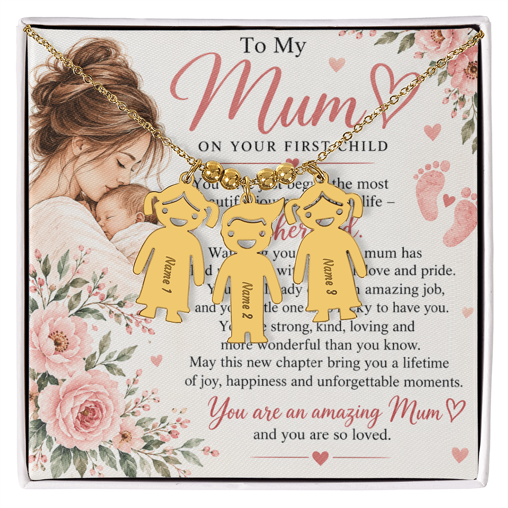 First-Time Mum Gift Engraved Charm Necklace – with Child Name  New Mother Keepsake