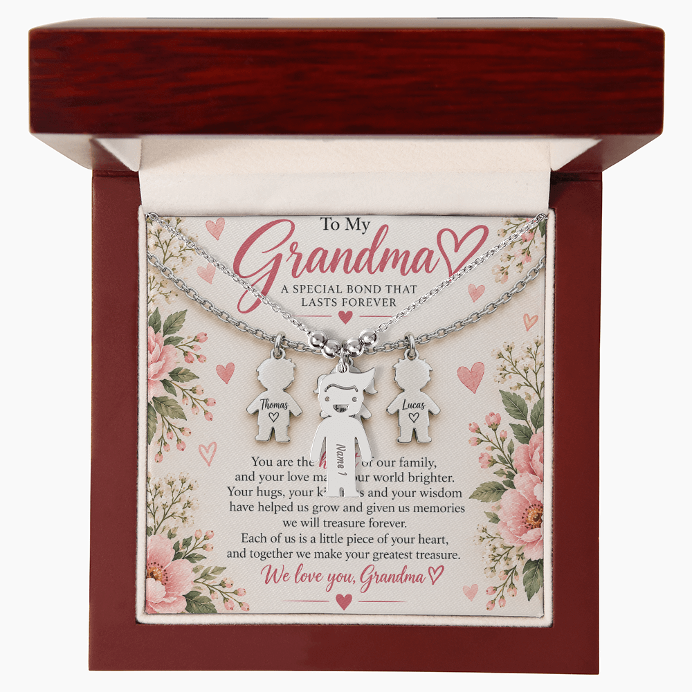 Personalised Grandma Necklace with Up to 3 Engraved Grandchild Charms – Gift for Grandma