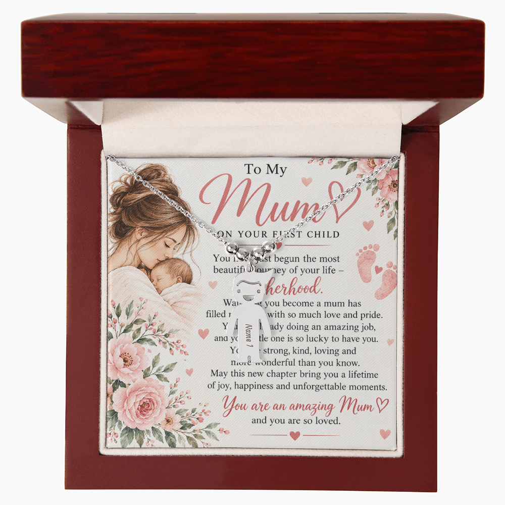 First-Time Mum Gift Engraved Charm Necklace – with Child Name  New Mother Keepsake
