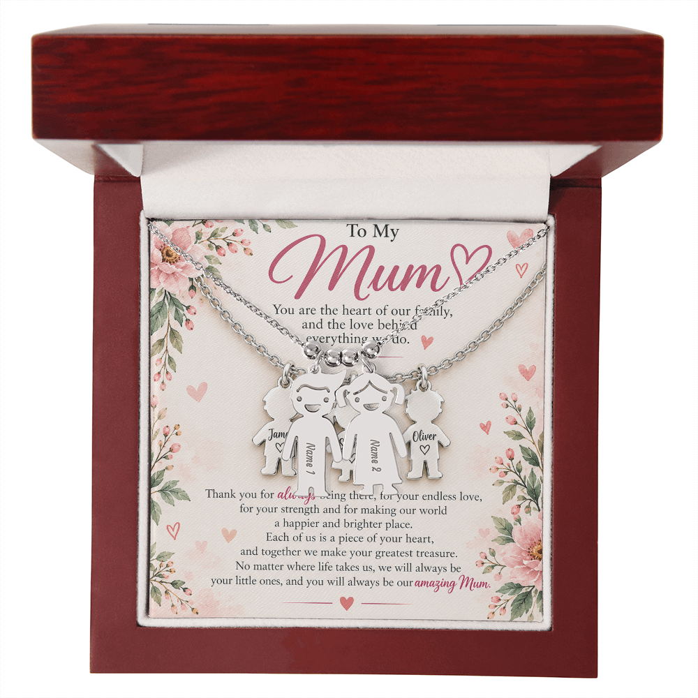 Personalised Mum Necklace with Up to 3 Engraved Child Charms – Mother's Gift