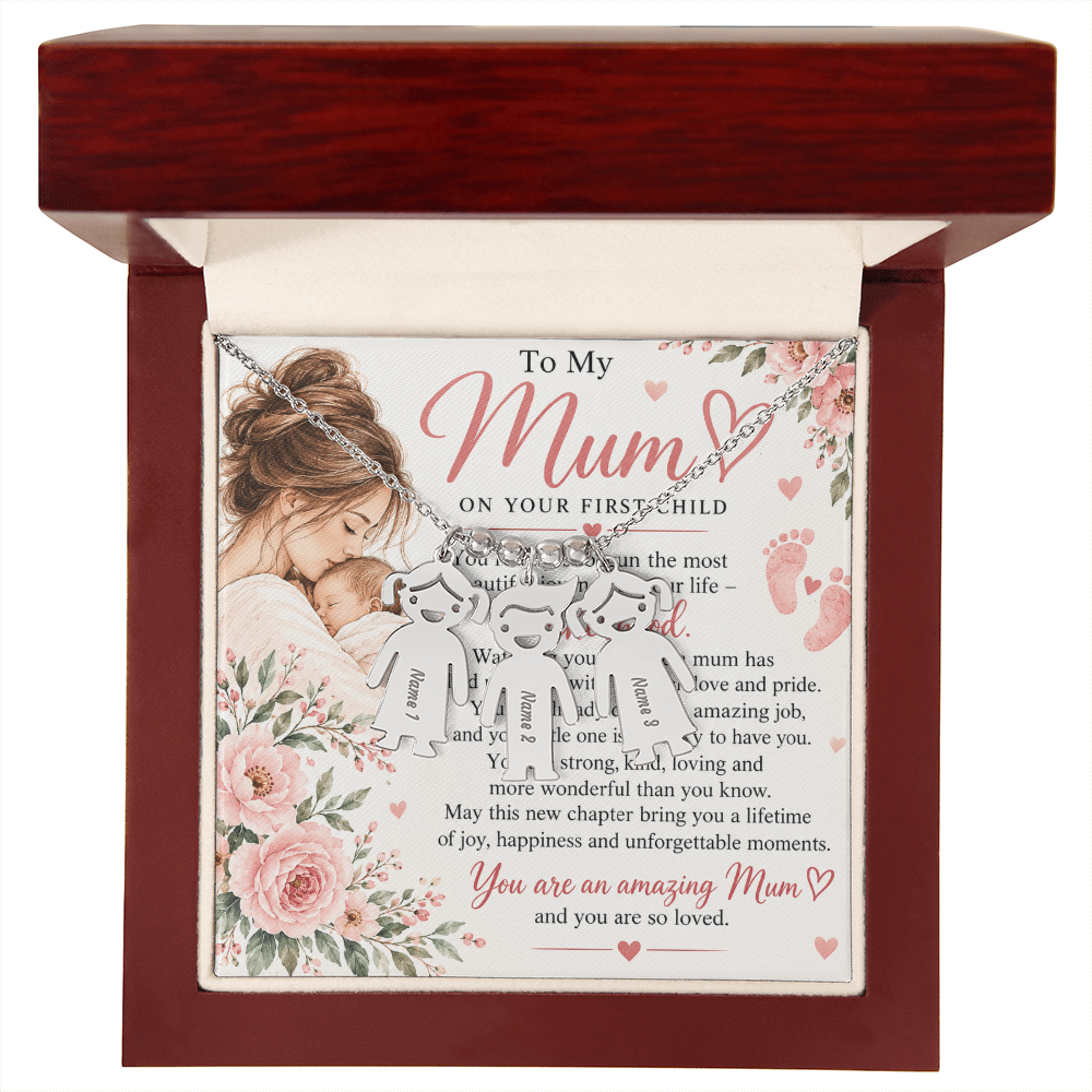 First-Time Mum Gift Engraved Charm Necklace – with Child Name  New Mother Keepsake