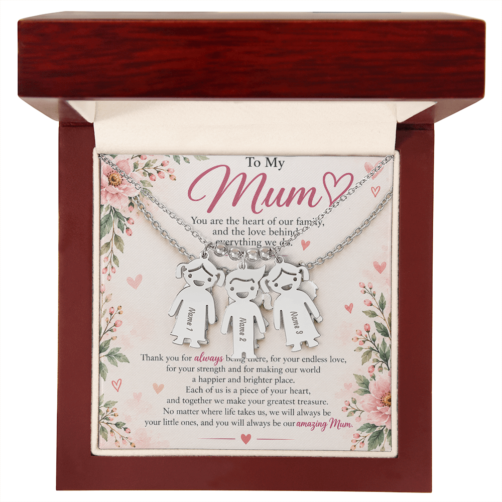 Personalised Mum Necklace with Up to 3 Engraved Child Charms – Mother's Gift