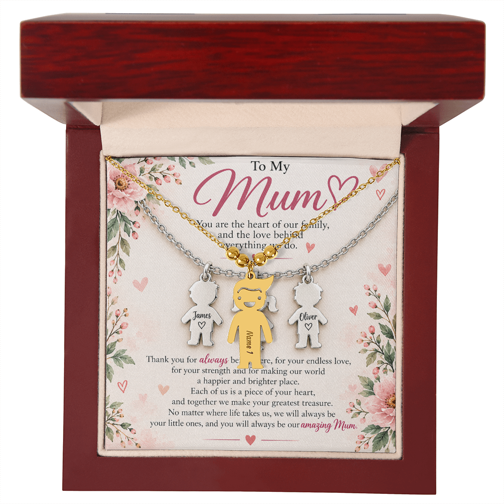 Personalised Mum Necklace with Up to 3 Engraved Child Charms – Mother's Gift