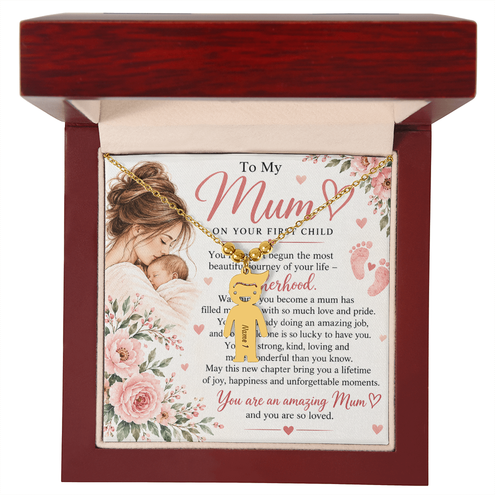 First-Time Mum Gift Engraved Charm Necklace – with Child Name  New Mother Keepsake