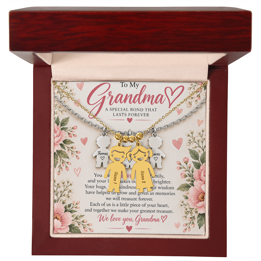 Personalised Grandma Necklace with Up to 3 Engraved Grandchild Charms – Gift for Grandma