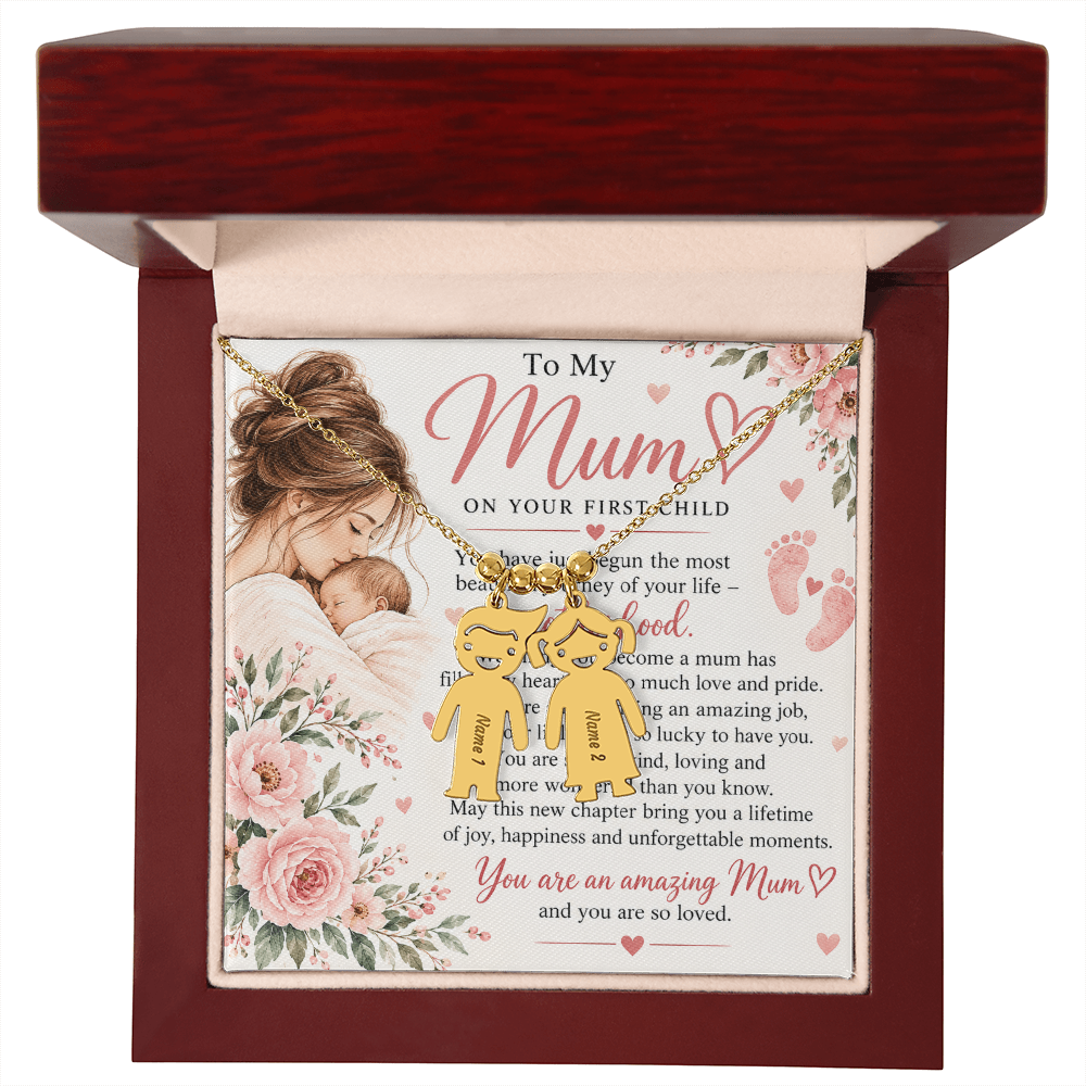 First-Time Mum Gift Engraved Charm Necklace – with Child Name  New Mother Keepsake