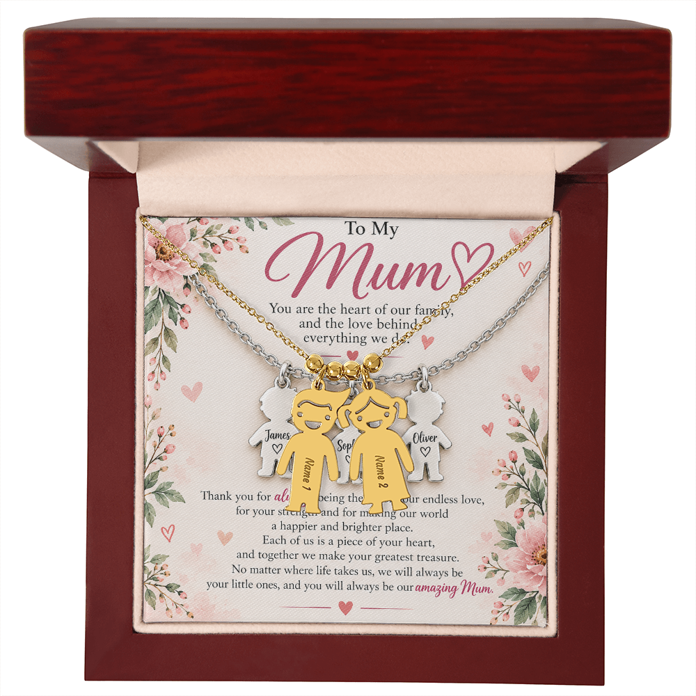 Personalised Mum Necklace with Up to 3 Engraved Child Charms – Mother's Gift
