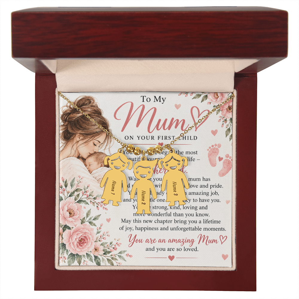 First-Time Mum Gift Engraved Charm Necklace – with Child Name  New Mother Keepsake