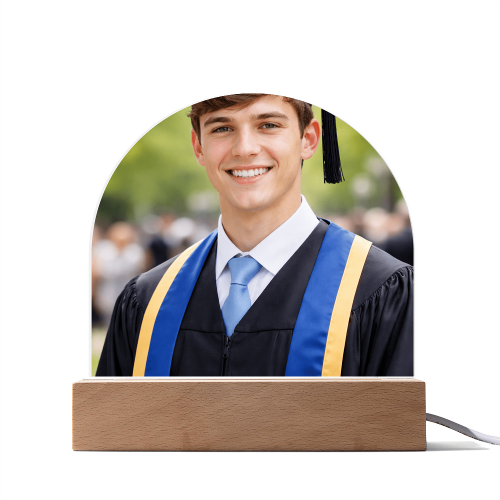Graduation Photo LED Acrylic Dome Plaque – Personalized Gift for Son or Daughter