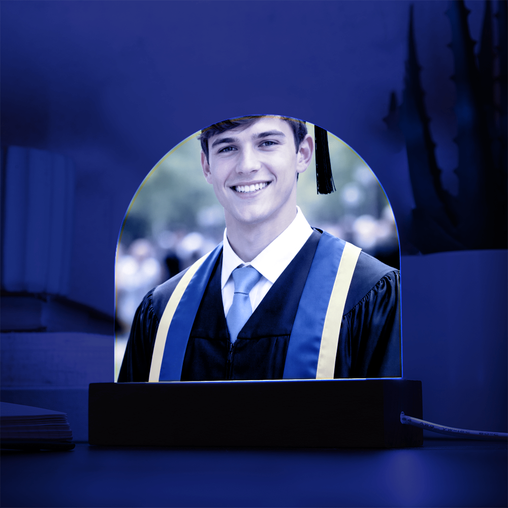 Graduation Photo LED Acrylic Dome Plaque – Personalized Gift for Son or Daughter