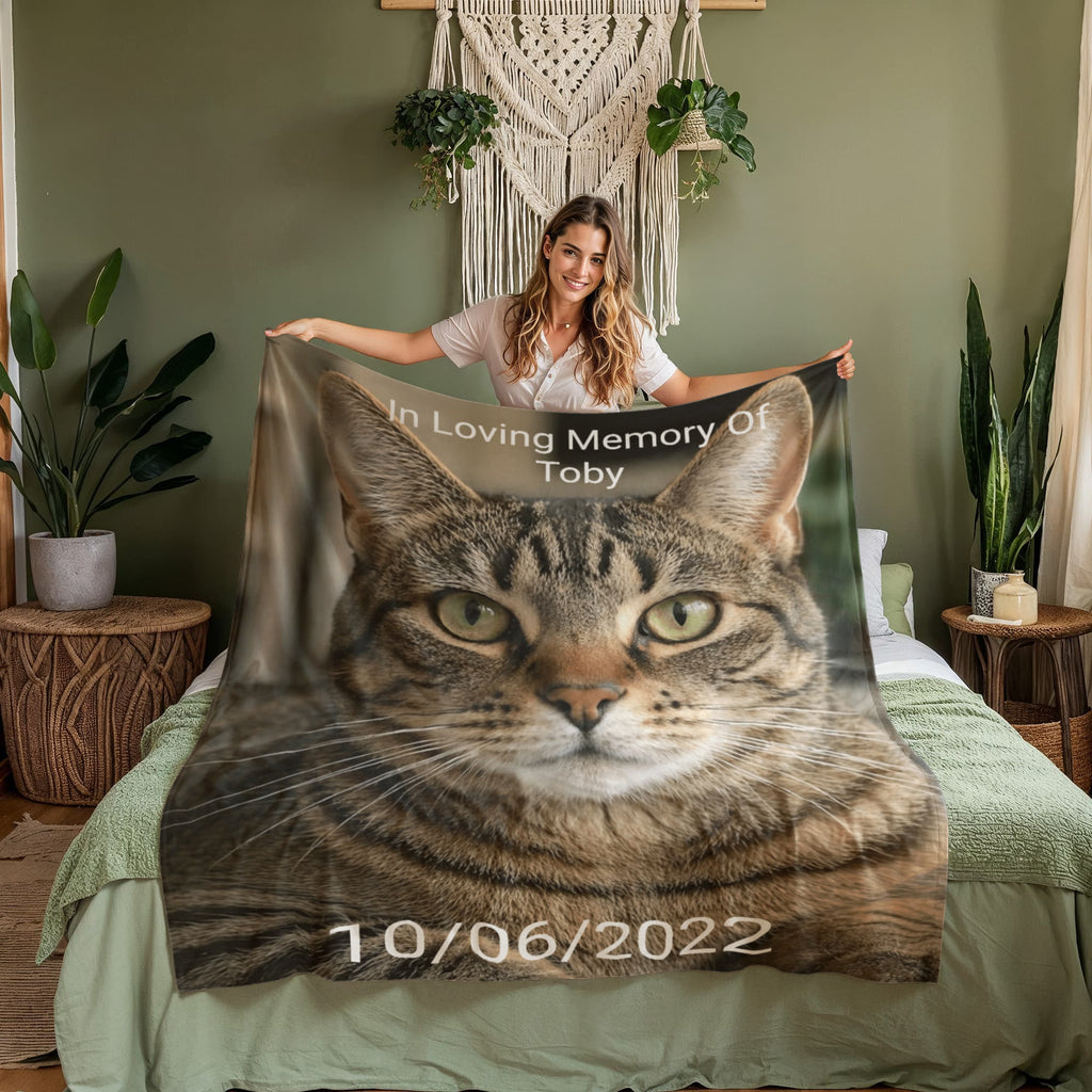 Personalized Cat Memorial Blanket – Custom Pet Loss Keepsake Gift