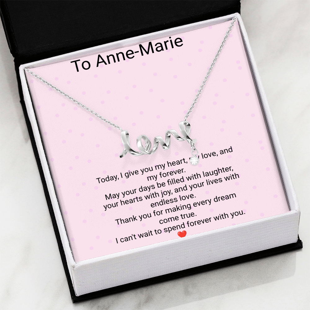 Bride's Scripted Love Necklace – Personalized Wedding Gift with Message Card