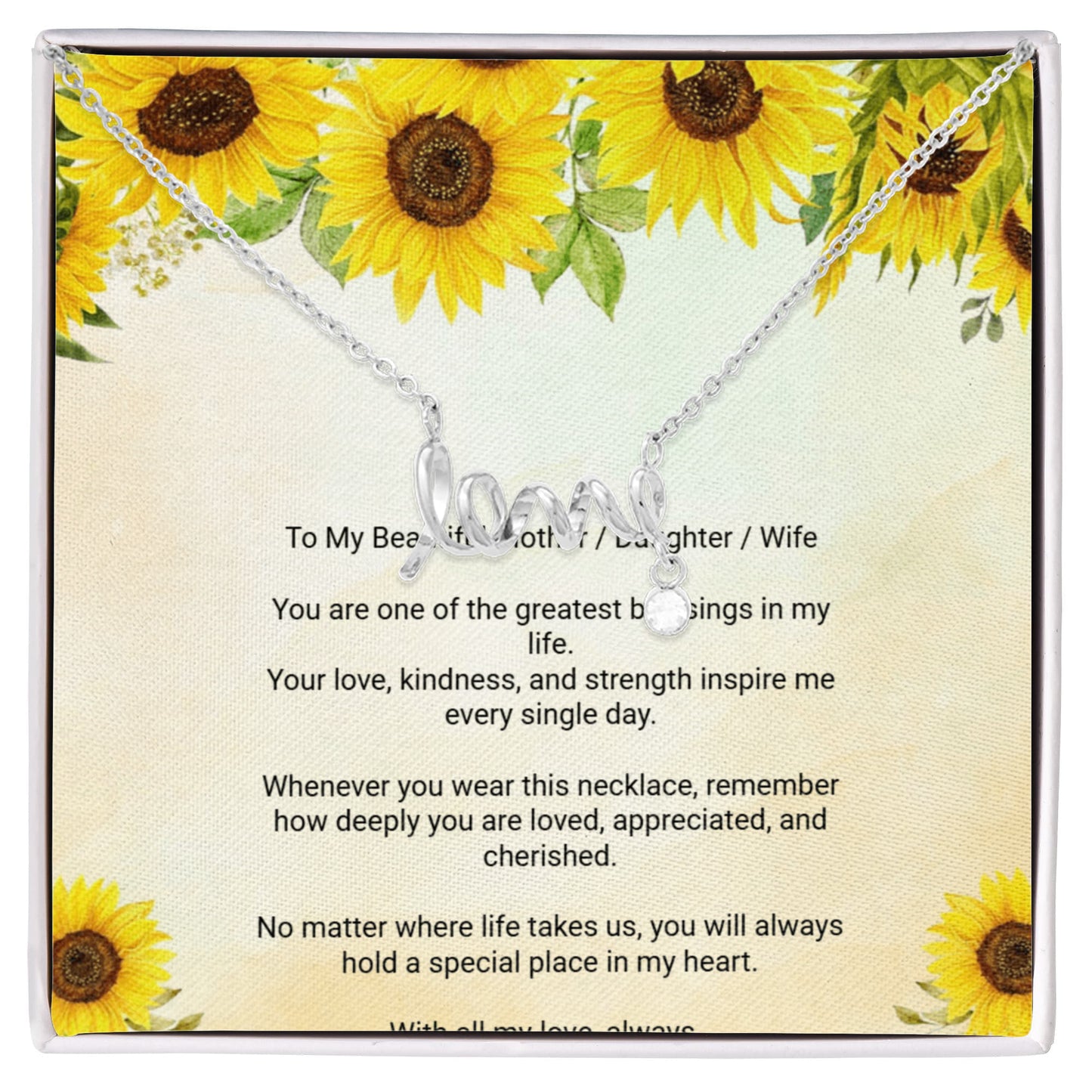 Scripted Love Necklace with Message Card for Mother, Daughter, or Wife