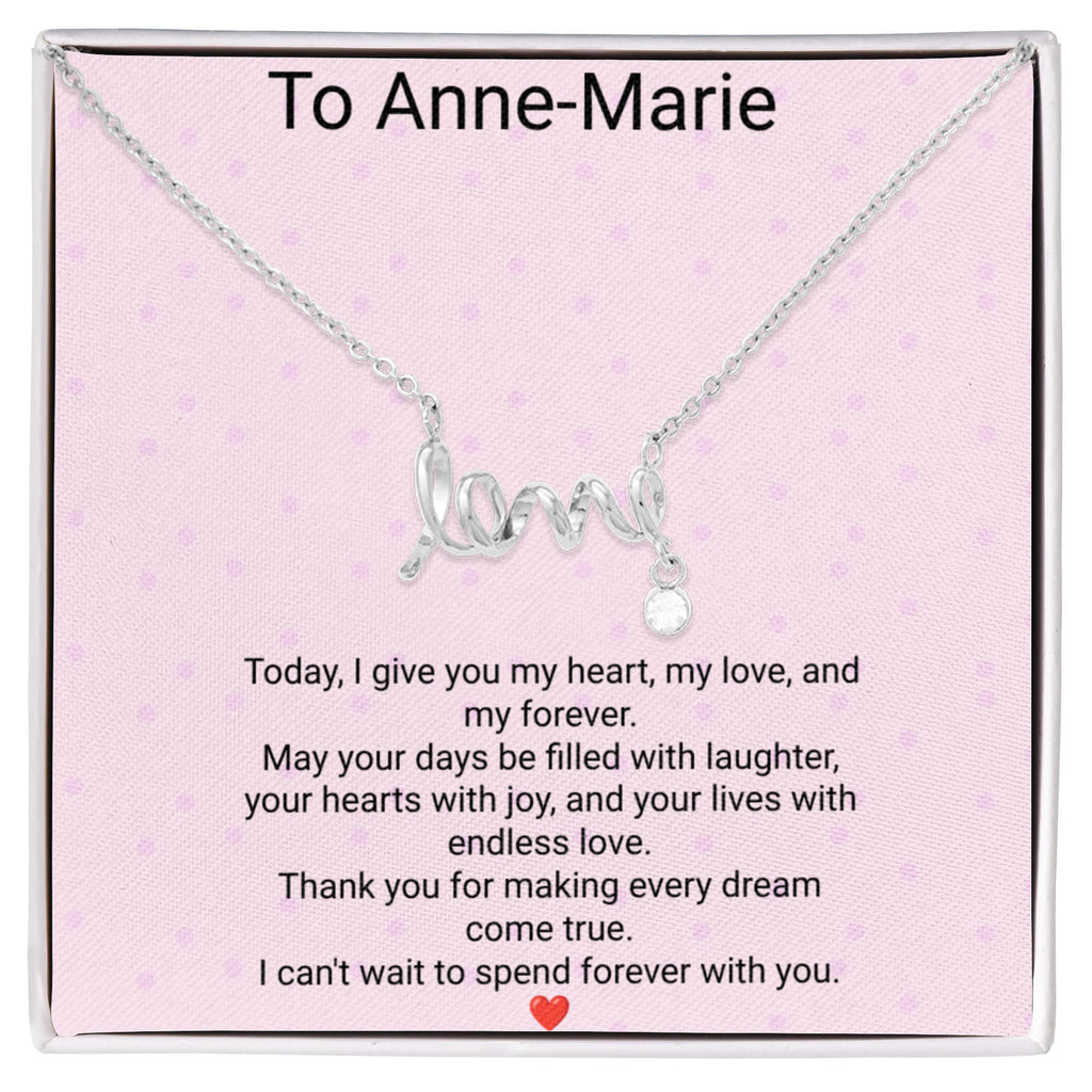 Bride's Scripted Love Necklace – Personalized Wedding Gift with Message Card