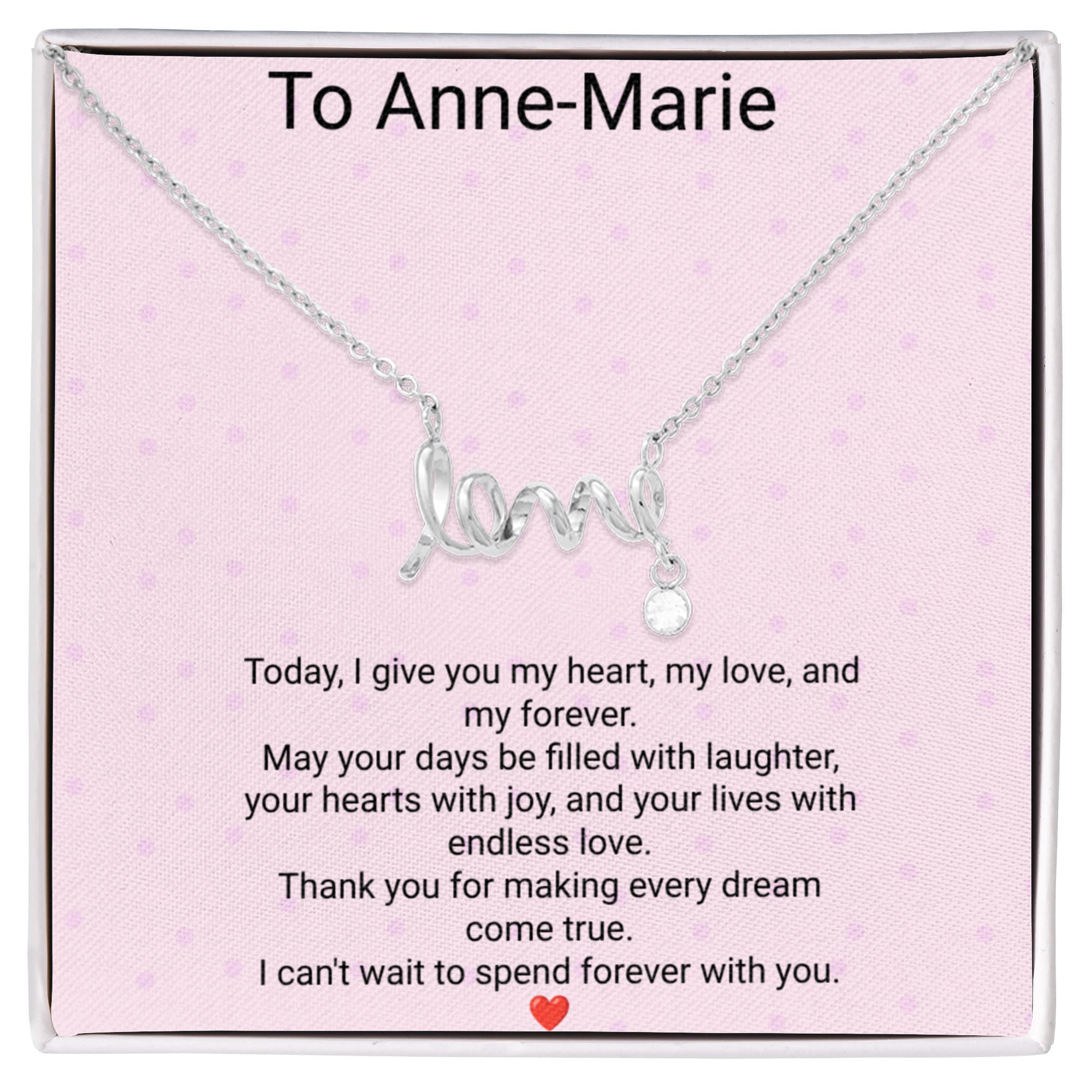 Bride's Scripted Love Necklace – Personalized Wedding Gift with Message Card