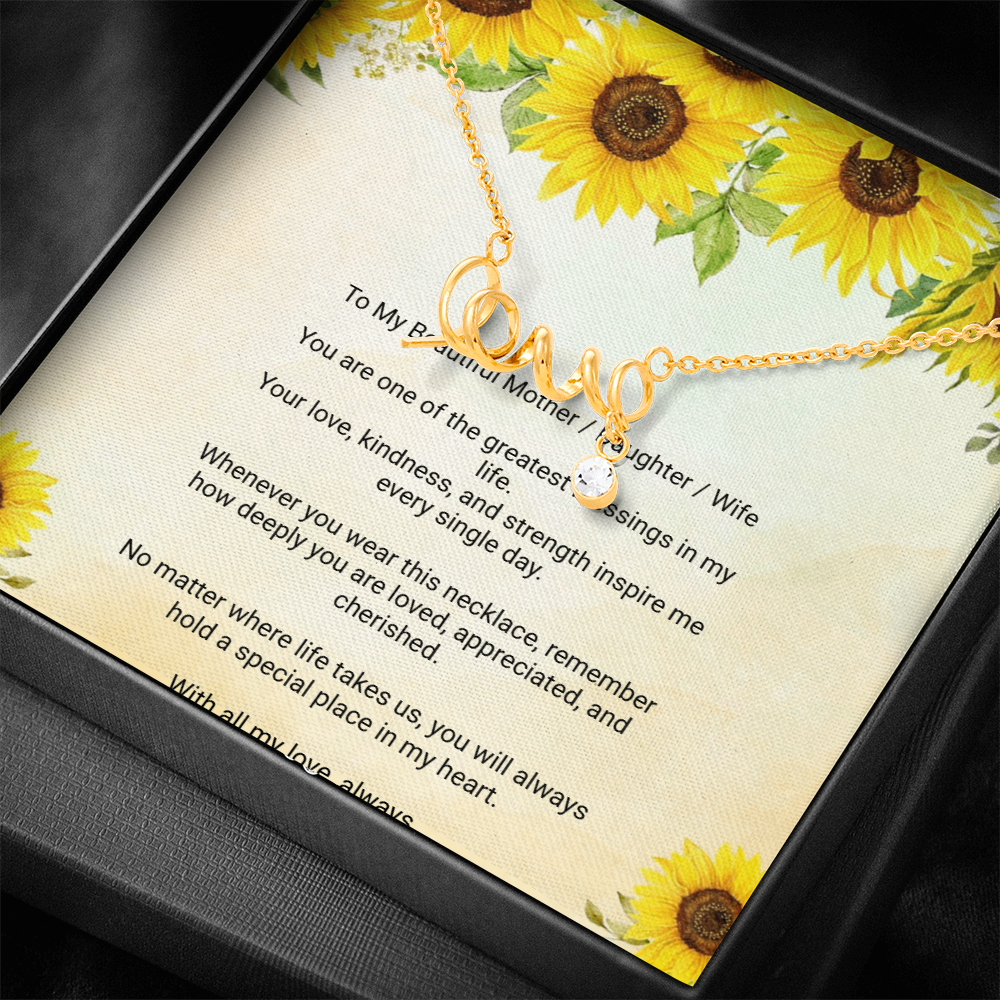 Scripted Love Necklace with Message Card for Mother, Daughter, or Wife
