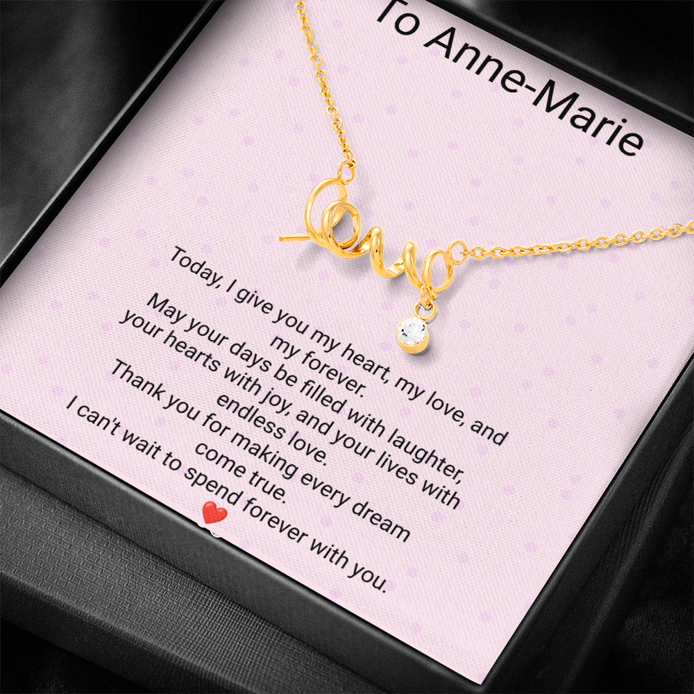 Bride's Scripted Love Necklace – Personalized Wedding Gift with Message Card