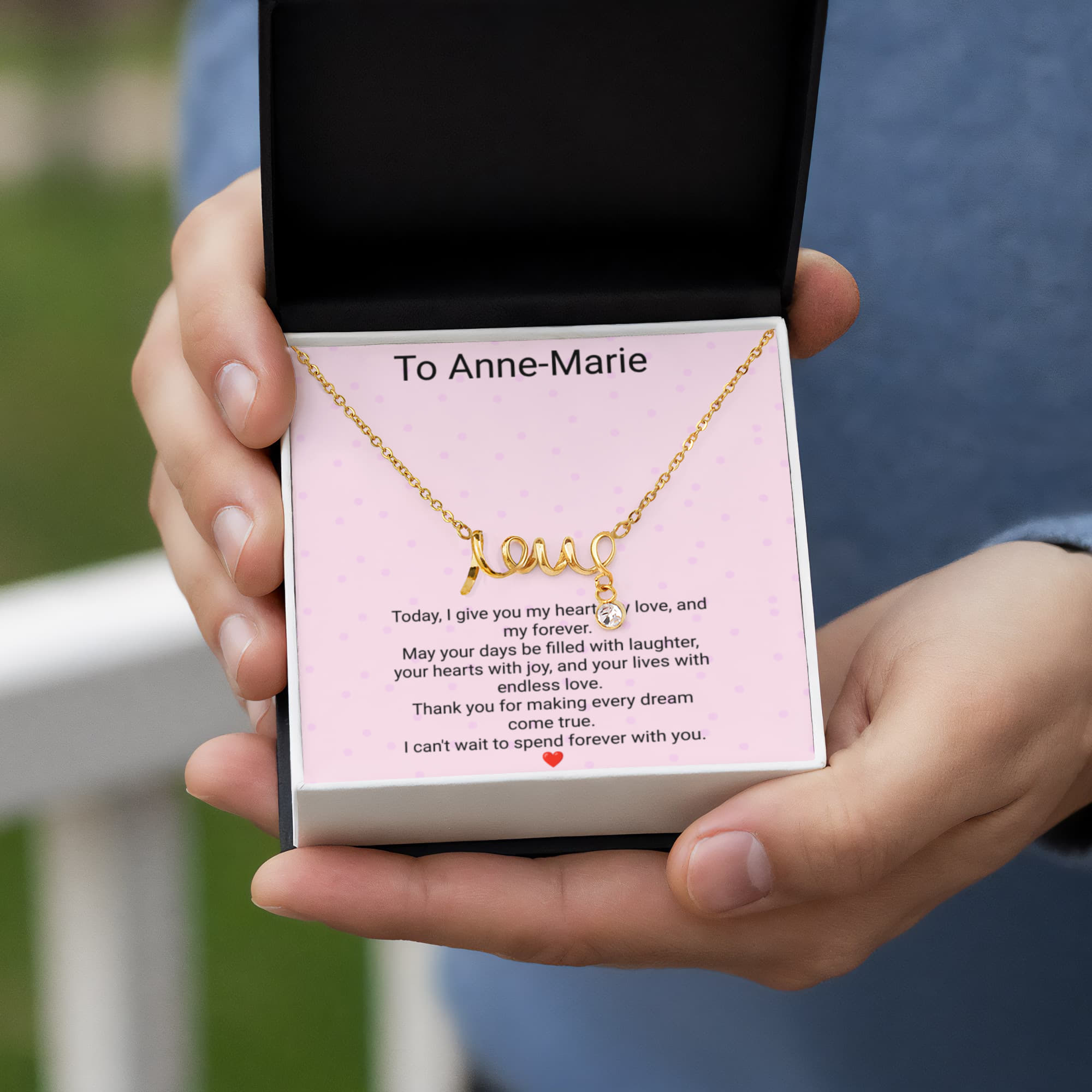 Bride's Scripted Love Necklace – Personalized Wedding Gift with Message Card