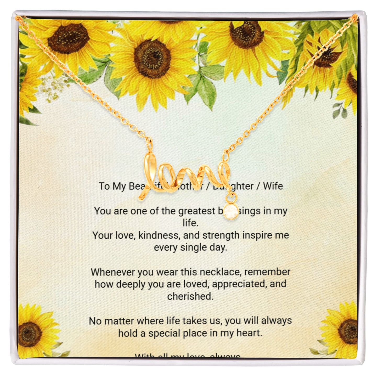 Scripted Love Necklace with Message Card for Mother, Daughter, or Wife
