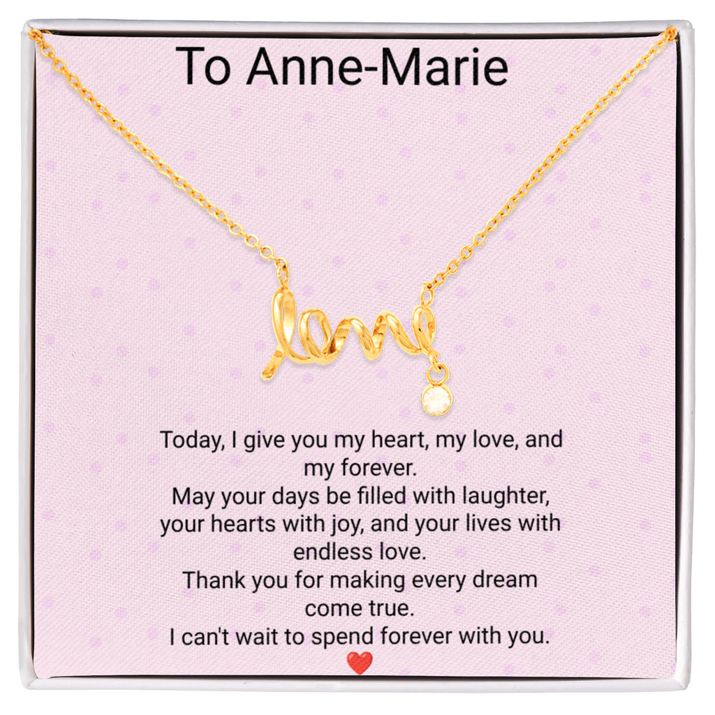 Bride's Scripted Love Necklace – Personalized Wedding Gift with Message Card