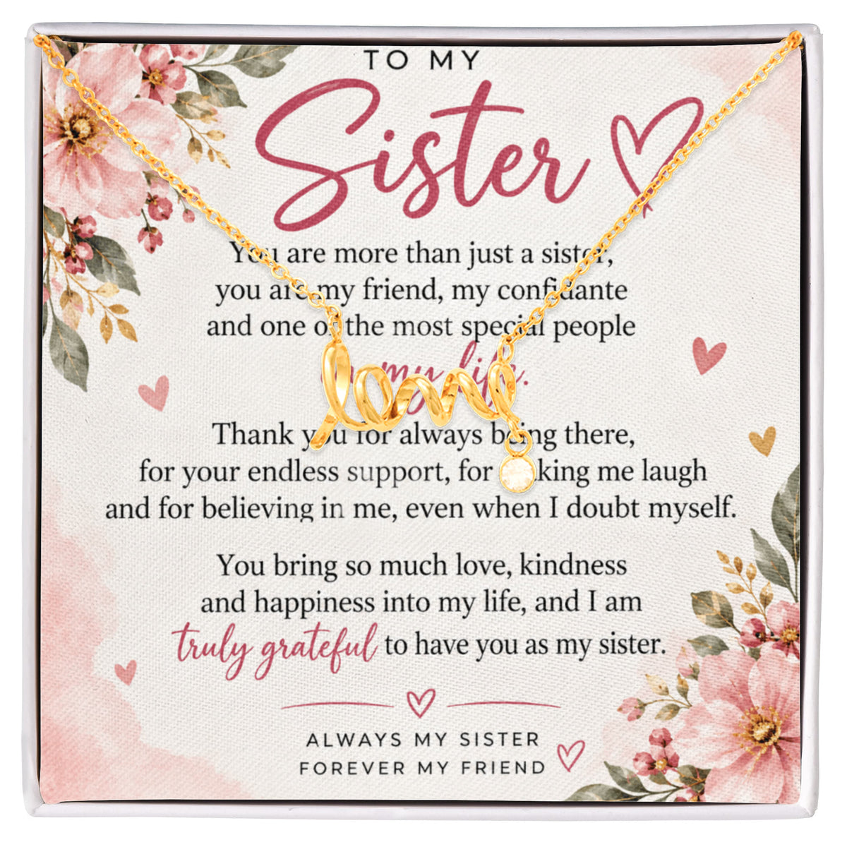 Sister Gift Scripted Love Necklace – Meaningful Jewellery for Her