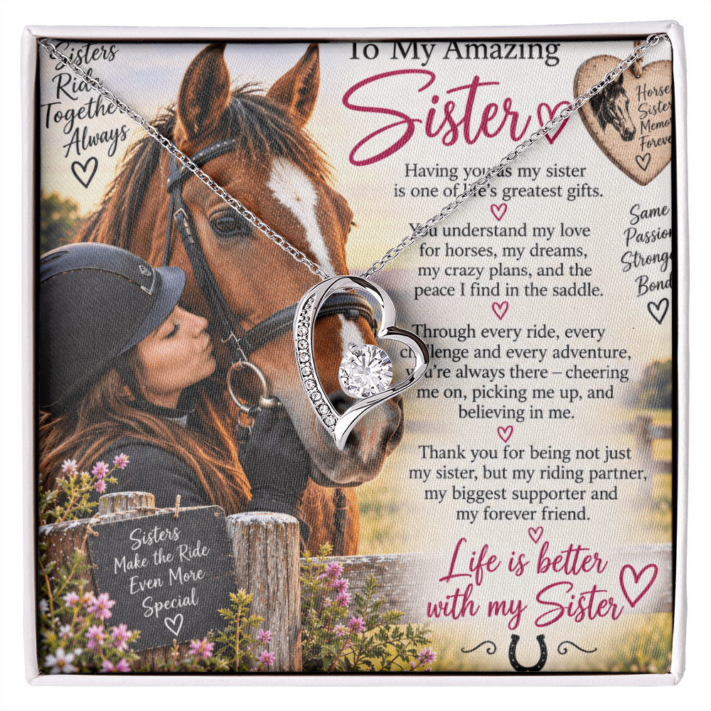 Horse Loving Sister Forever Love Necklace – Equestrian Gift for Sister