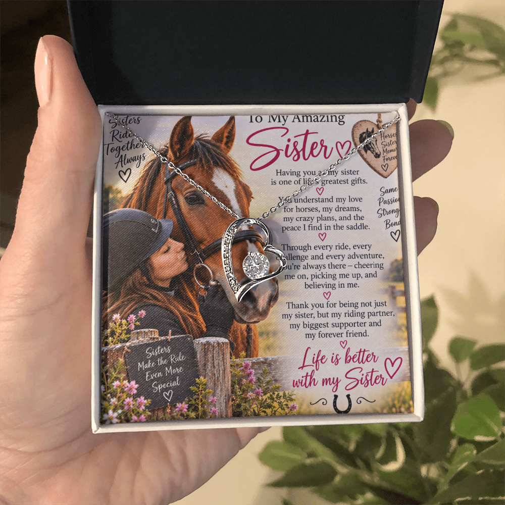 Horse Loving Sister Forever Love Necklace – Equestrian Gift for Sister