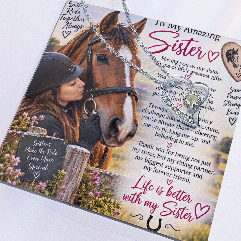 Horse Loving Sister Forever Love Necklace – Equestrian Gift for Sister