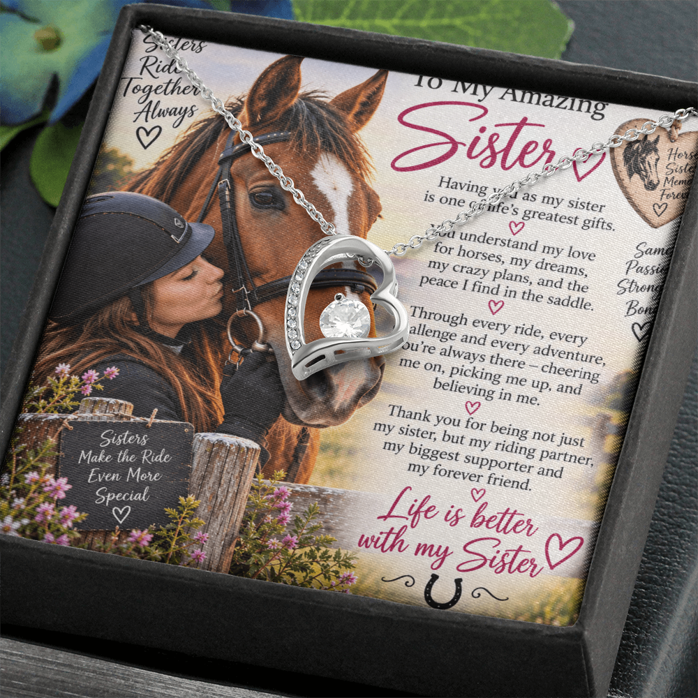 Horse Loving Sister Forever Love Necklace – Equestrian Gift for Sister