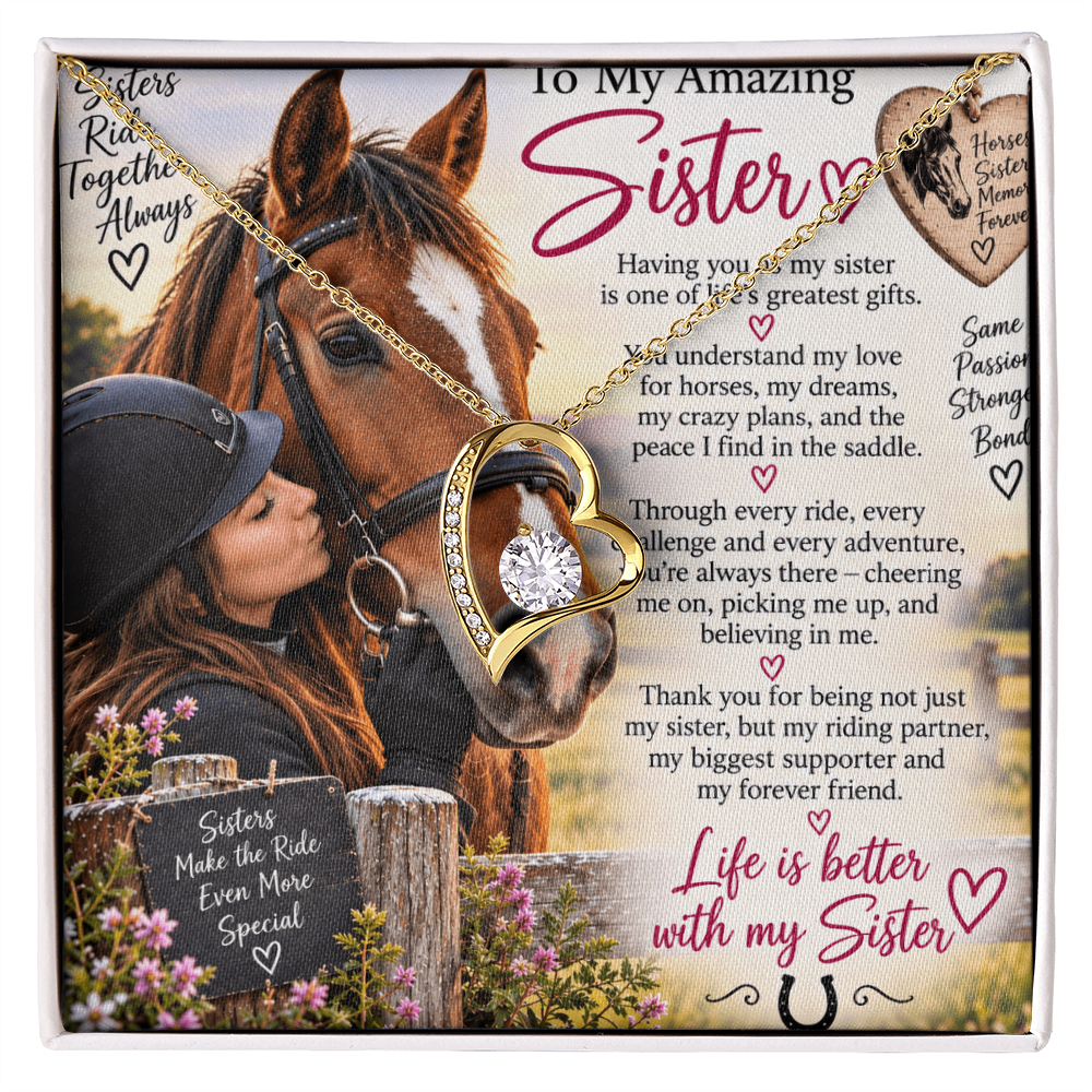 Horse Loving Sister Forever Love Necklace – Equestrian Gift for Sister