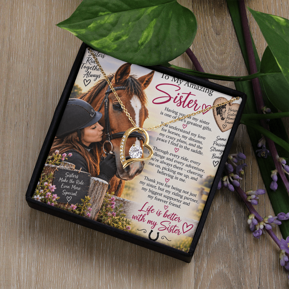 Horse Loving Sister Forever Love Necklace – Equestrian Gift for Sister