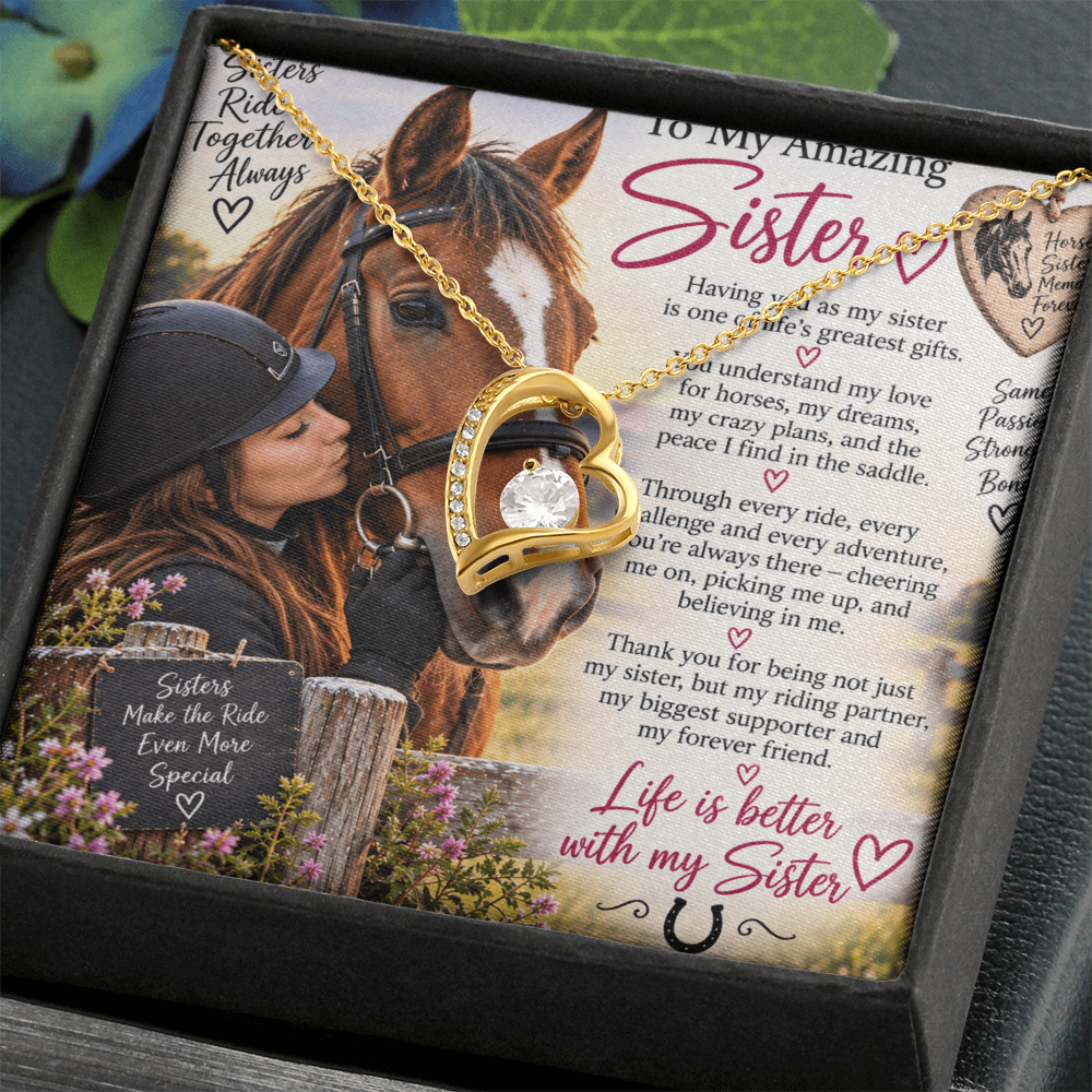 Horse Loving Sister Forever Love Necklace – Equestrian Gift for Sister