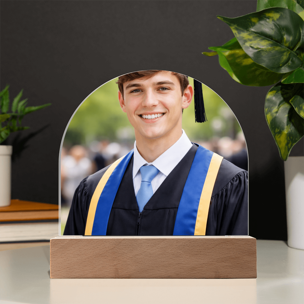 Graduation Photo LED Acrylic Dome Plaque – Personalized Gift for Son or Daughter