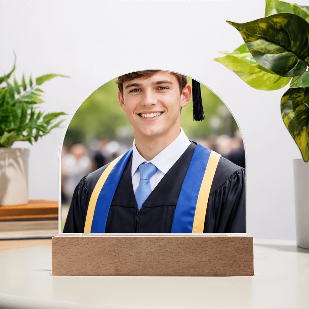 Graduation Photo LED Acrylic Dome Plaque – Personalized Gift for Son or Daughter