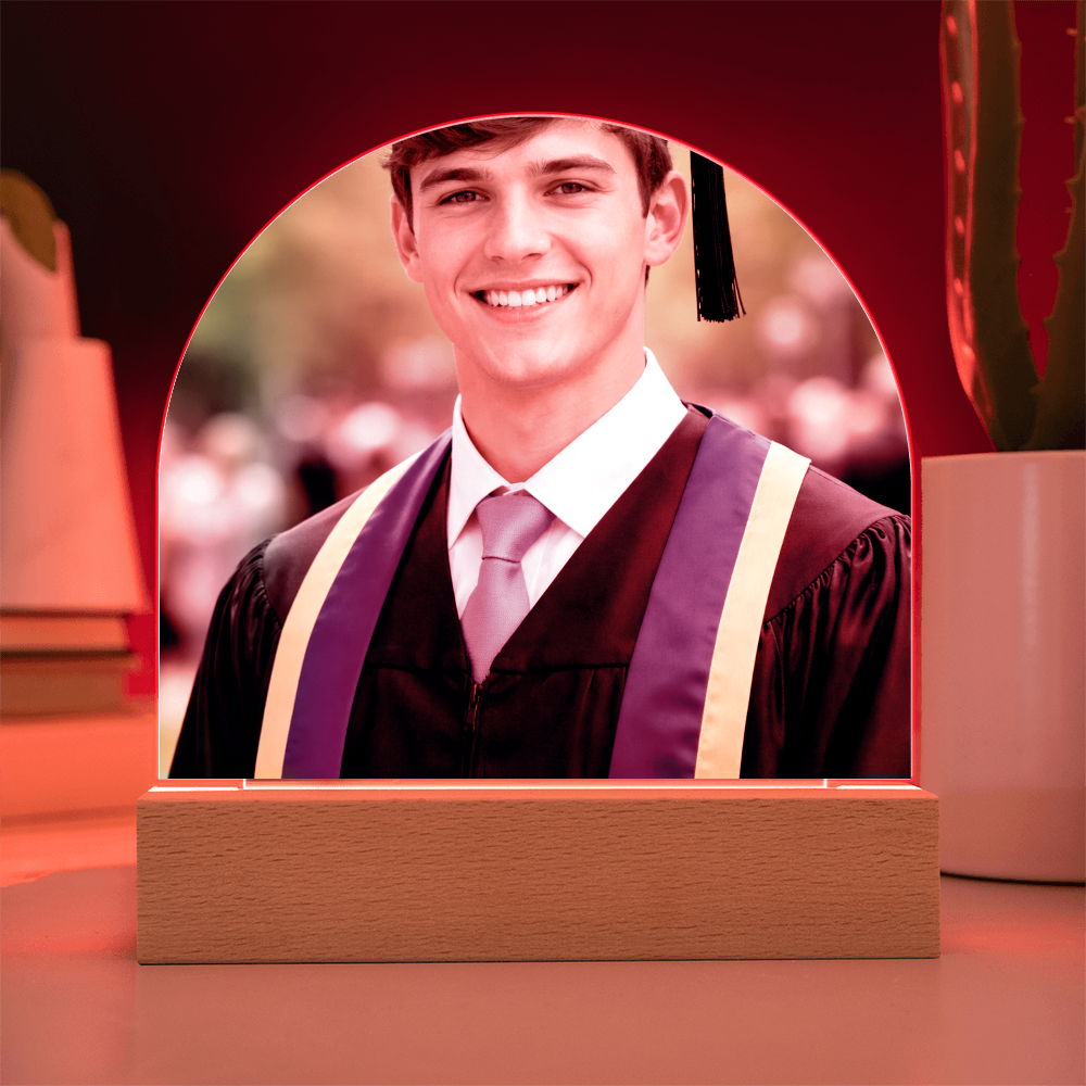 Graduation Photo LED Acrylic Dome Plaque – Personalized Gift for Son or Daughter