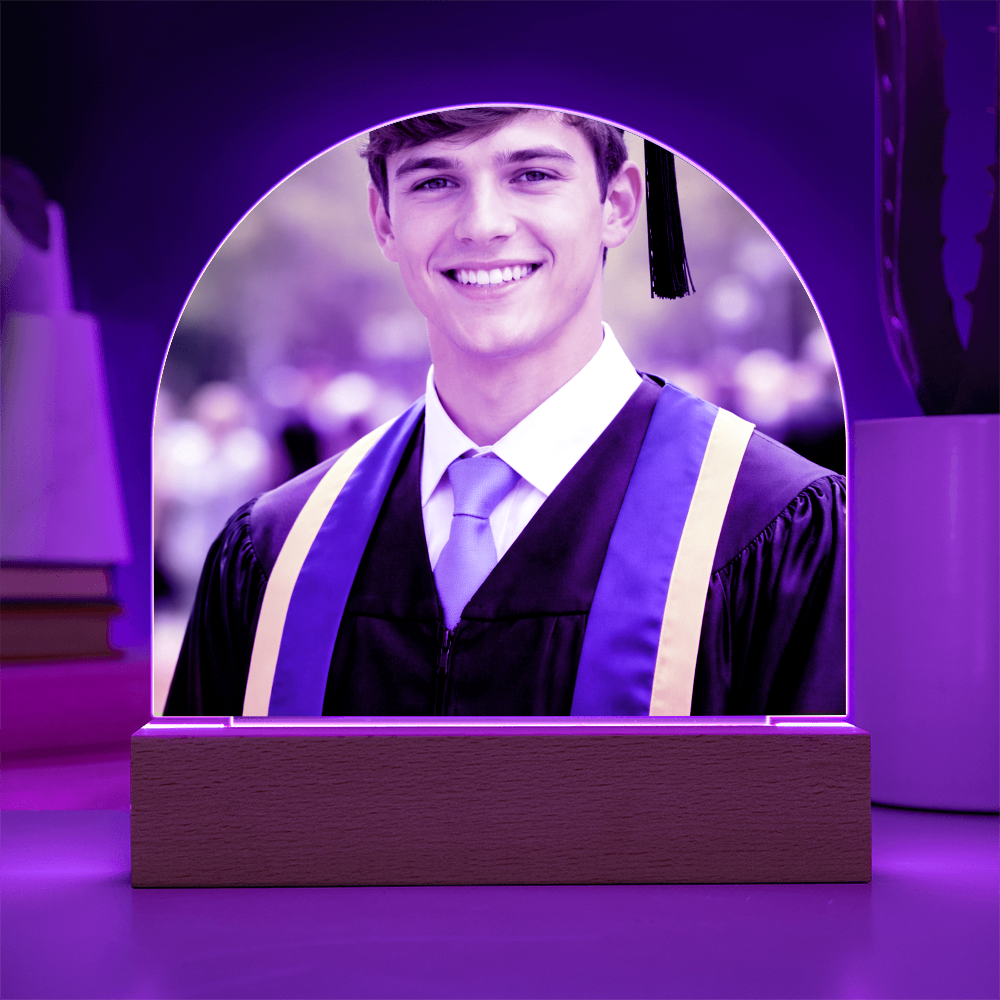 Graduation Photo LED Acrylic Dome Plaque – Personalized Gift for Son or Daughter