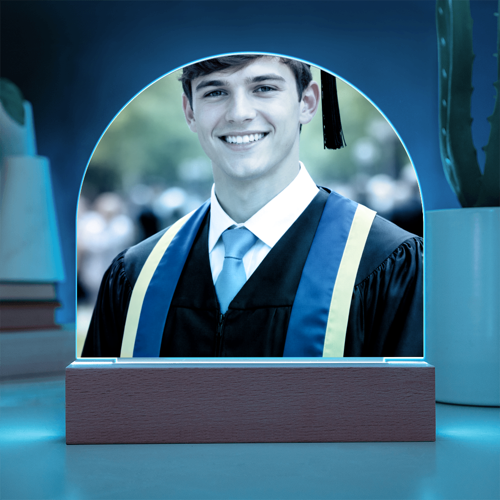 Graduation Photo LED Acrylic Dome Plaque – Personalized Gift for Son or Daughter