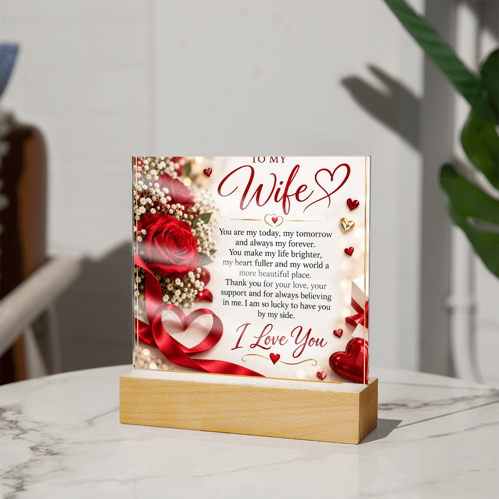 Wife Gift Acrylic Square Plaque – Personalised Romantic Photo Keepsake