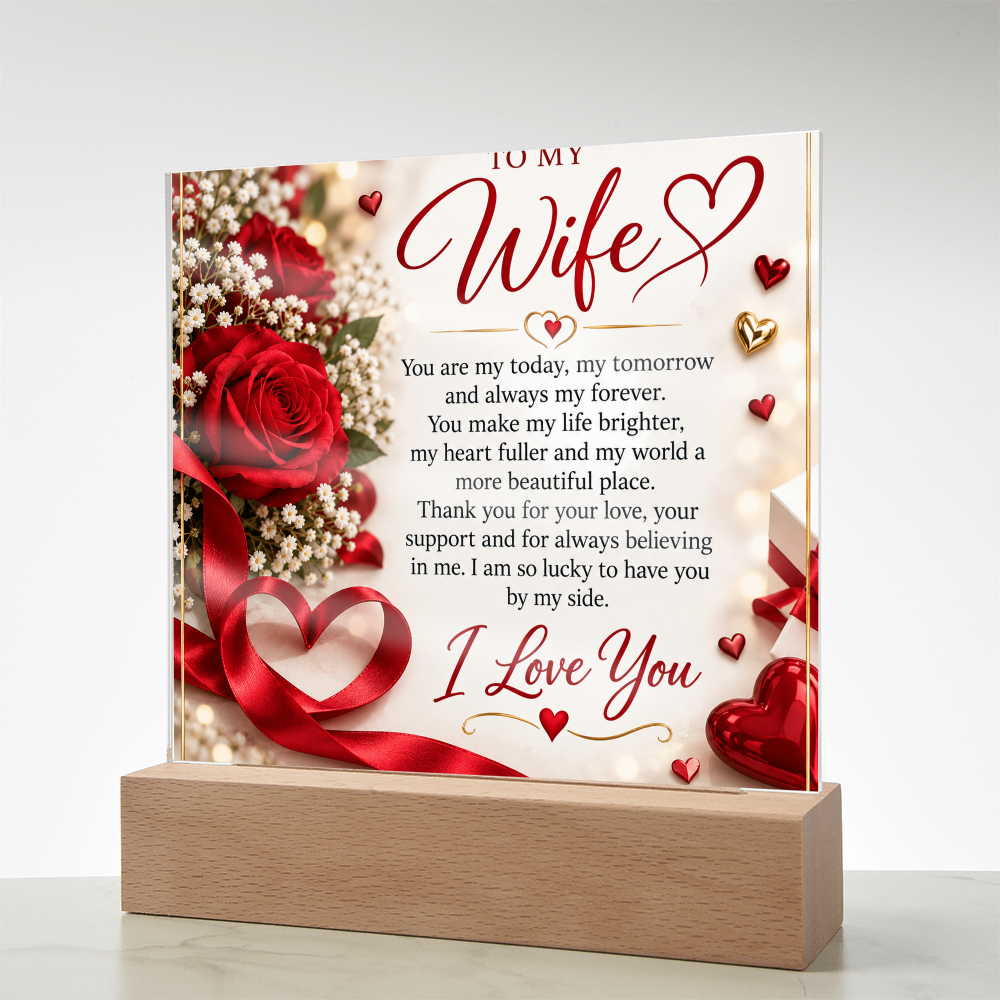 Wife Gift Acrylic Square Plaque – Personalised Romantic Photo Keepsake