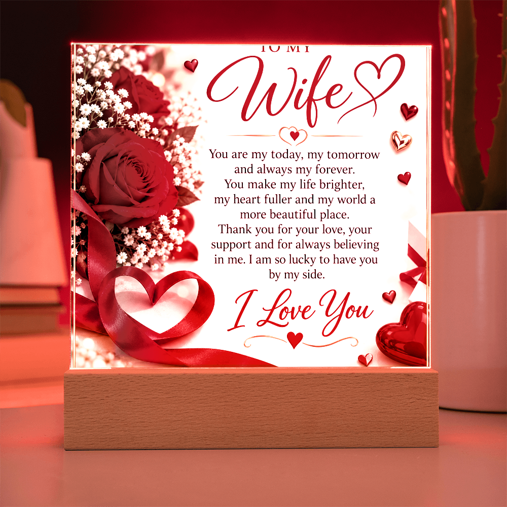Wife Gift Acrylic Square Plaque – Personalised Romantic Photo Keepsake