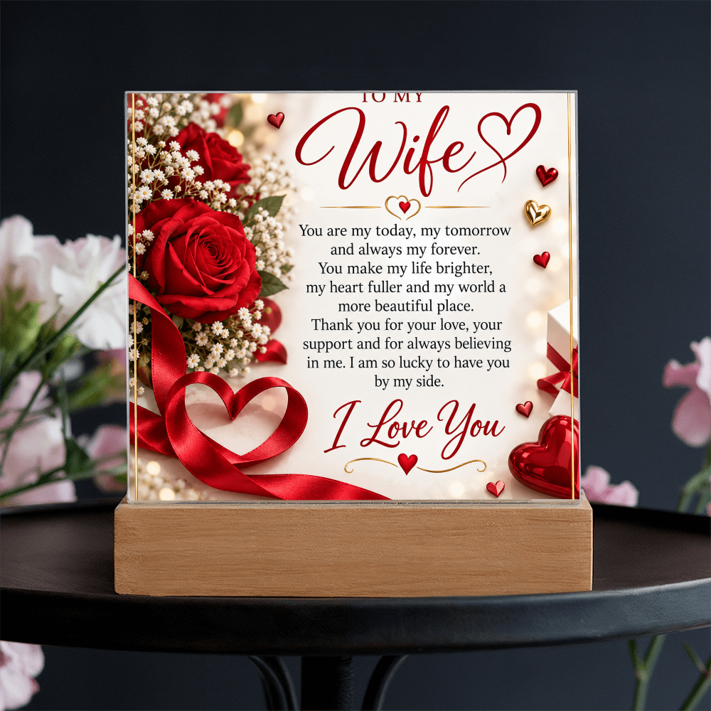 Wife Gift Acrylic Square Plaque – Personalised Romantic Photo Keepsake