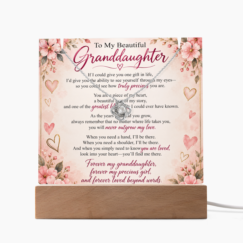 Granddaughter Keepsake Acrylic & Love Knot Necklace – Heartfelt Gift from Grandma