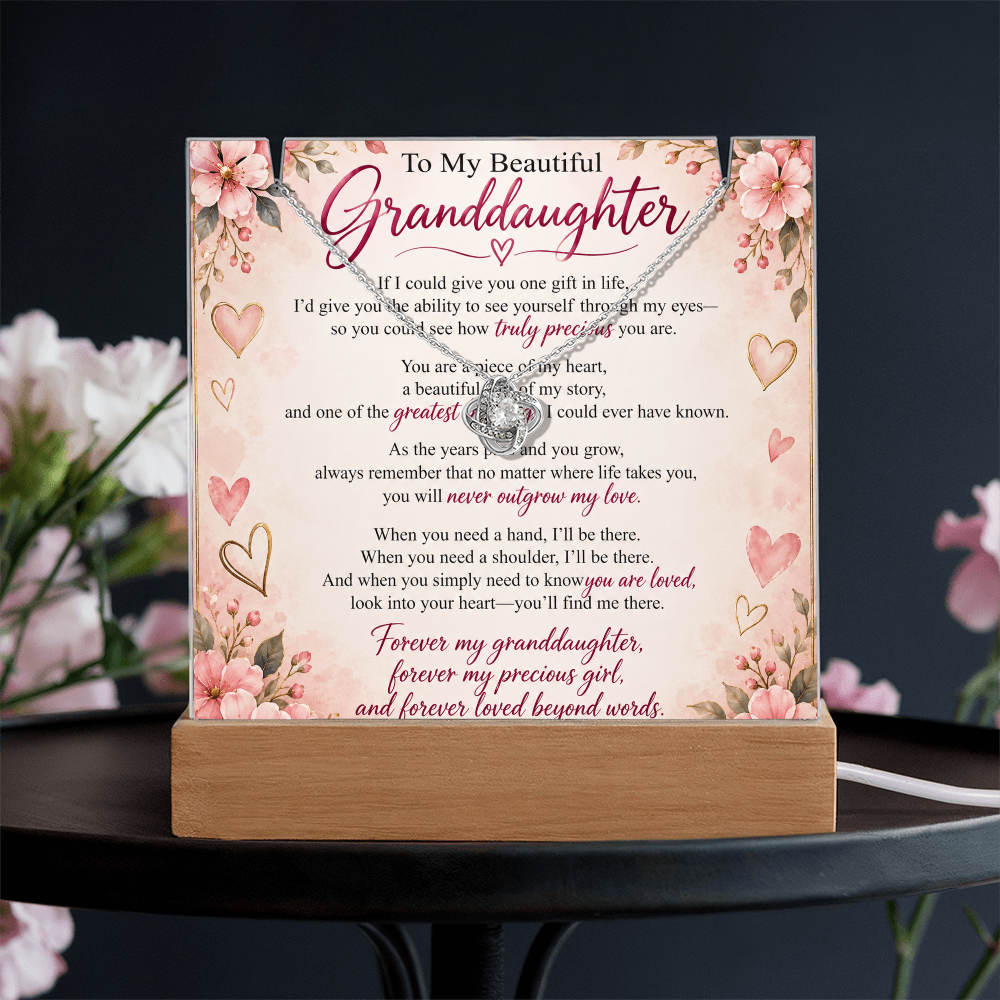 Granddaughter Keepsake Acrylic & Love Knot Necklace – Heartfelt Gift from Grandma